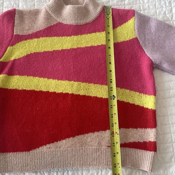 90s Revival Ciebon Colorblock Mock Neck Sweater Pink Abstract Cozy Knit Size S - Picture 11 of 12